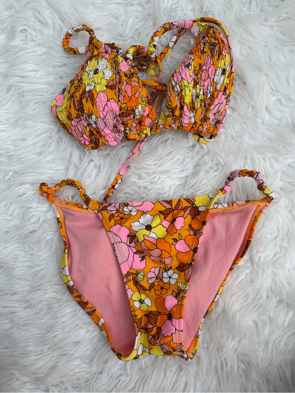 Kids Floral Two-Piece Swimsuit - Orange & Pink